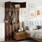 2-in-1 Wooden Wall Coat Rack with Storage Cabinet and Hooks for Living Room and Hallway